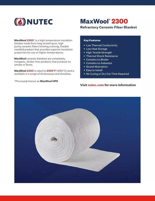 Ceramic Fiber Blanket by Nutec 8Ib. (Density) *Choose from multiple sizes*