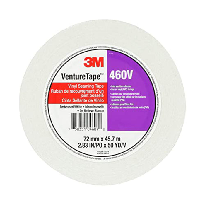 3M Venture Tape Vinyl Seaming Tape 460V, White Color, Embossed, Resists Lifting, Cold Weather Adhesion, 2.83 in x 50 yd