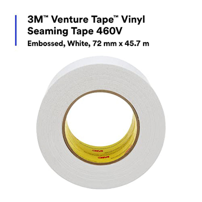 3M Venture Tape Vinyl Seaming Tape 460V, White Color, Embossed, Resists Lifting, Cold Weather Adhesion, 2.83 in x 50 yd