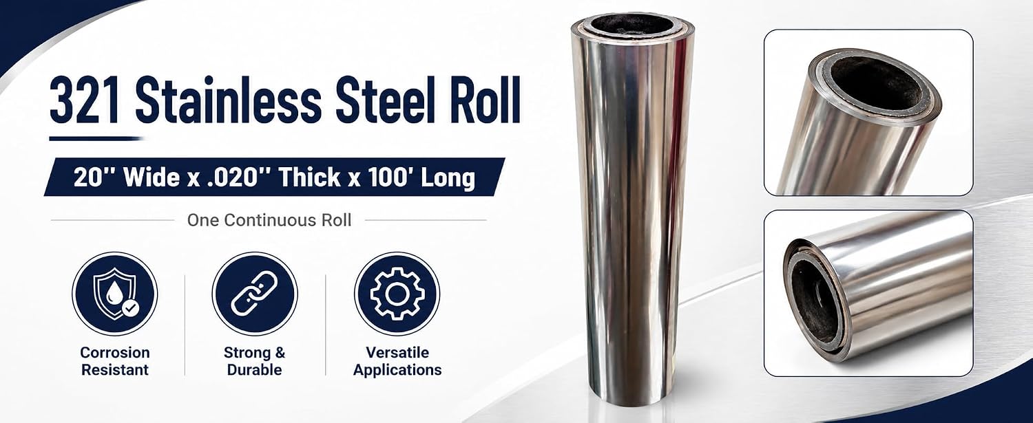 321 Stainless Steel Foil Roll 20" Wide x .020" Thick x 100'