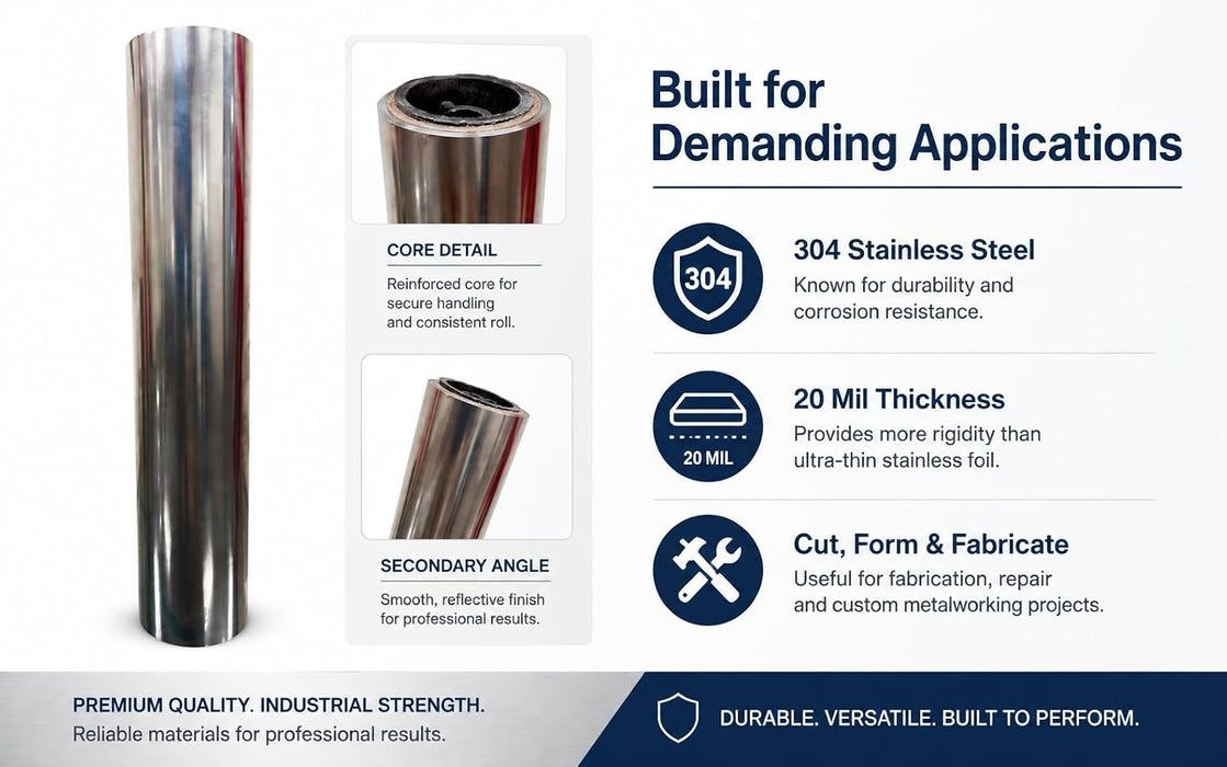 304 Stainless Steel Foil Roll 20" Wide x .020" Thick x 100' Continuous Roll