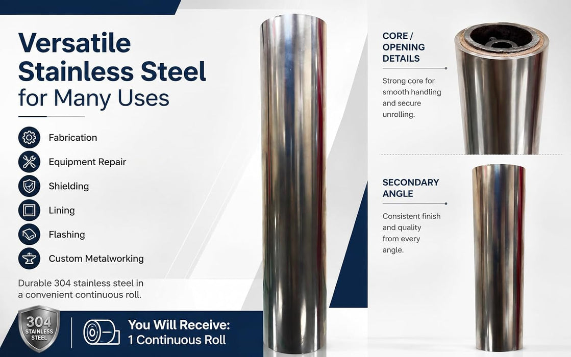 304 Stainless Steel Foil Roll 20" Wide x .020" Thick x 100' Continuous Roll