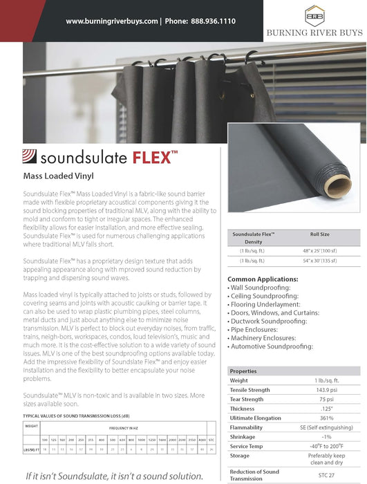 Soundsulate Flex™, 1 lb. Mass Loaded Vinyl (MLV) Soundproofing Barrier, Noise Blocking for Walls, Ceilings, Home Theaters & Automotive, See All Options, Made in USA.