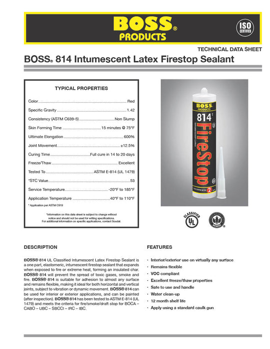 BOSS 814 Intumescent Latex Firestop Sealant (Cartridge)