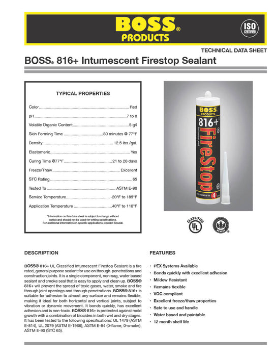 BOSS 816+ Intumescent Firestop Sealant Cartridge