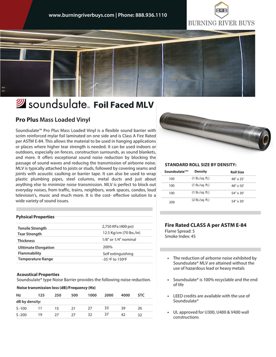 Soundsulate™ Pro Plus Class A Fire Rated Foil Faced Reinforced Mass Loaded Vinyl