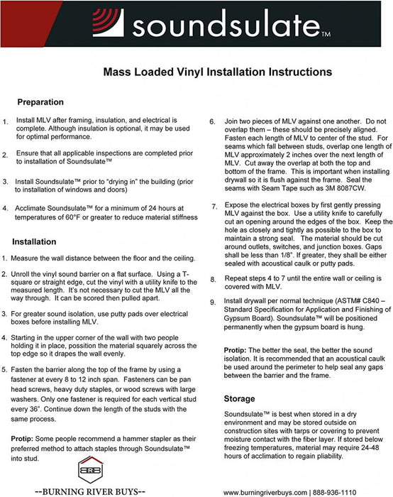 1 lb Soundsulate Mass Loaded Vinyl Soundproofing