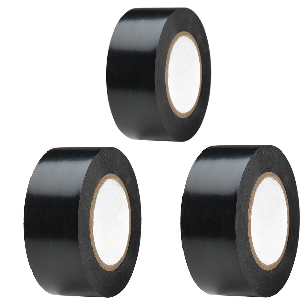 Vinyl Tape 1" x 100' ea, Three (3) Rolls per Pack, by Royal Black or White
