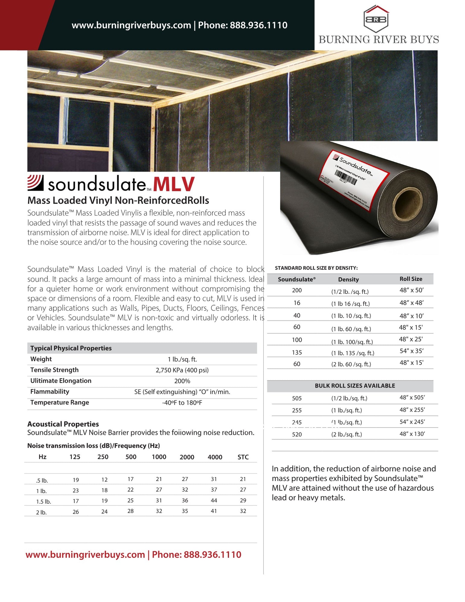 1 lb Soundsulate Mass Loaded Vinyl Soundproofing — Burning River Buys Inc.