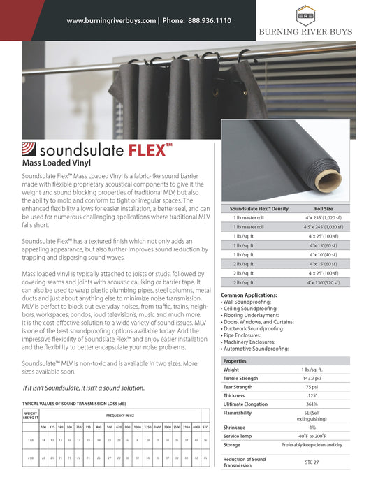 Soundsulate Flex™, 2 lb Mass Loaded Vinyl Soundproofing  *MULTIPLE SIZES*