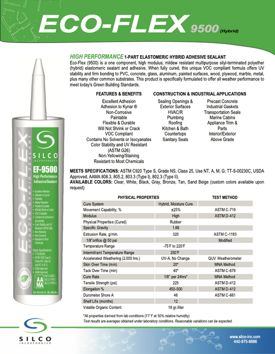 Silco EF9500 High Performance Hybrid Silicone Sealant/Adhesive